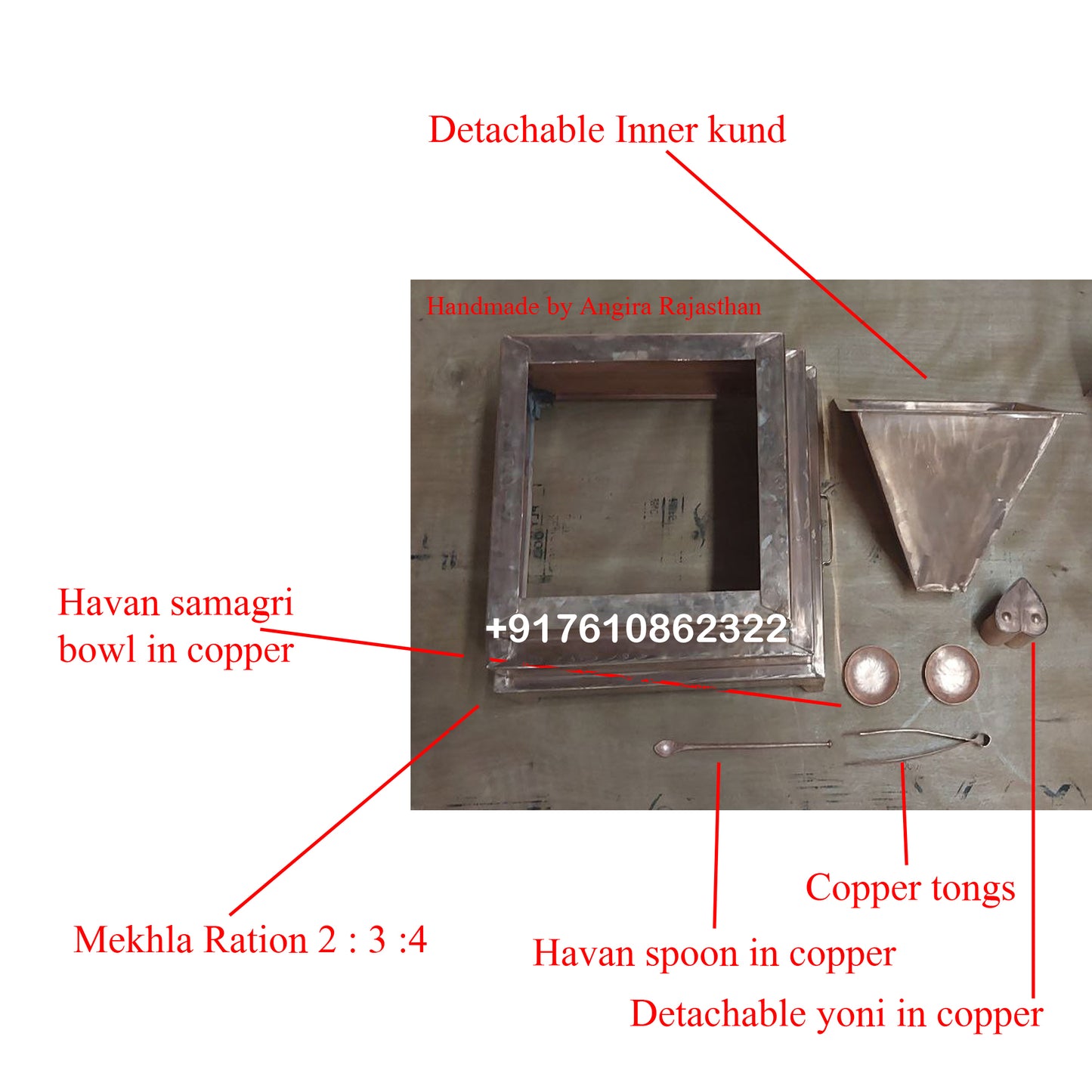 Copper Homa kundam set with yoni | Havan kund set with accessories