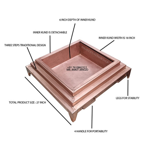 Handcrafted Copper Hawan Kund – Chaturasra (Square) Design | 27 Inch | Three-Step Traditional Vedic Fire Altar Model no 27186D