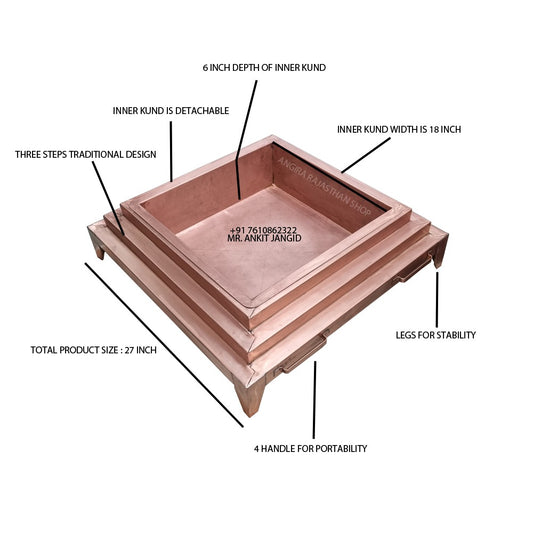 Handcrafted Copper Hawan Kund – Chaturasra (Square) Design | 27 Inch | Three-Step Traditional Vedic Fire Altar Model no 27186D