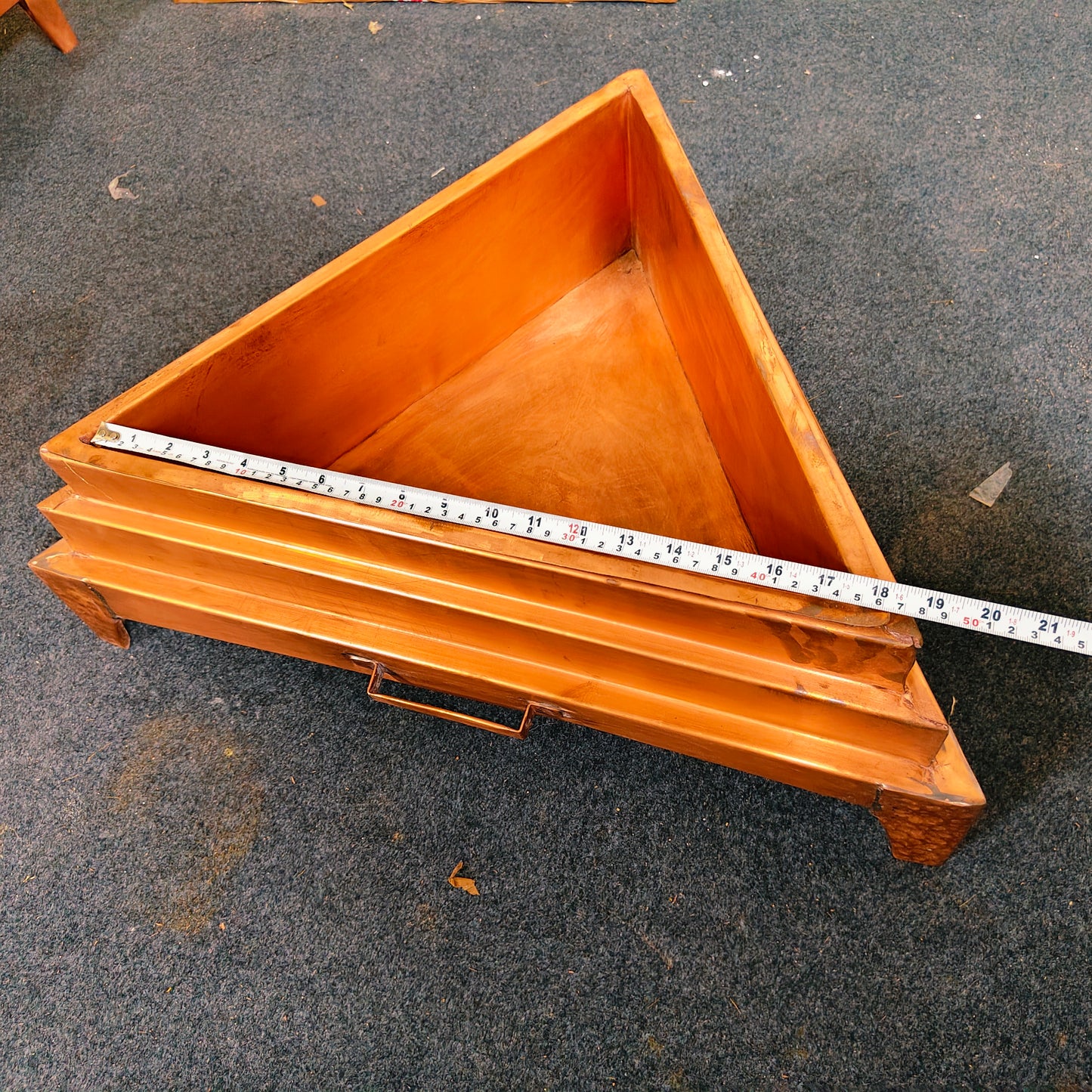 Triangular Copper Hawan Kund – 24" | Detachable Design | Gas-Welded 20 Gauge | Model no TRI24186D
