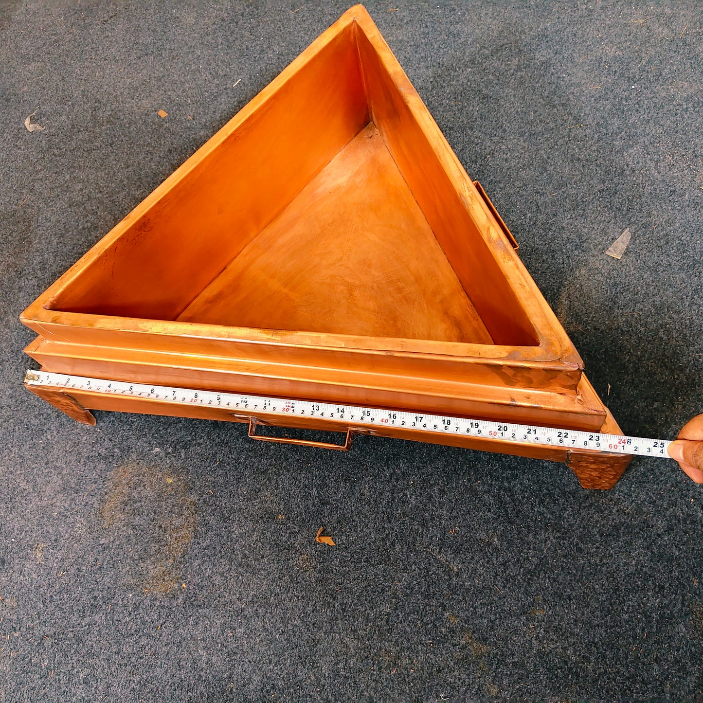 Triangular Copper Hawan Kund – 24" | Detachable Design | Gas-Welded 20 Gauge | Model no TRI24186D